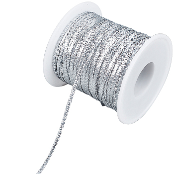 100M Nylon Braided Ribbon, Clothes Accessories, Flat, Silver, 1/8 inch(3mm), about 109.36 Yards(100m)/Roll