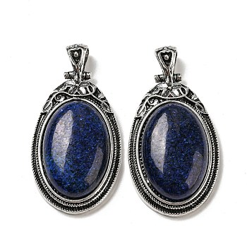 Natural Lapis Lazuli Big Pendants, Antique Silver Plated Alloy Oval Charms, 54x27.5x10~11mm, Hole: 7.5x5.5mm