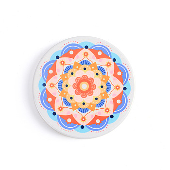 Porcelain Cup Mats, Flat Round Shape Mandala Pattern Coaster, White, 90mm