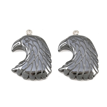 Non-magnetic Hematite Pendants, Grade A, with Iron Findings, Eagle/Hawk Charm, Black, 34x25x3mm, Hole: 2mm