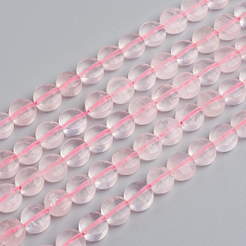 Natural Rose Quartz Beads Strands, Flat Round, Faceted, 8x4.8~5.2mm, Hole: 1.2mm, about 46pcs/strand, 14.96 inch(38cm)