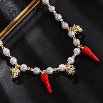 Brass Micro Pave Clear Cubic Zirconia Beaded Necklaces, with ABS Imitation Pearl Beads and Enamel, Cadmium Free & Lead Free, Long-Lasting Plated, Rack Plating, Real 18K Gold Plated, 16.77 inch(42.6cm)