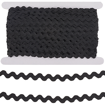 50 Yards Polyester Wavy Fringe Trim Ribbon, Wave Bending Lace Trim, Black, 3/8 inch(10mm)