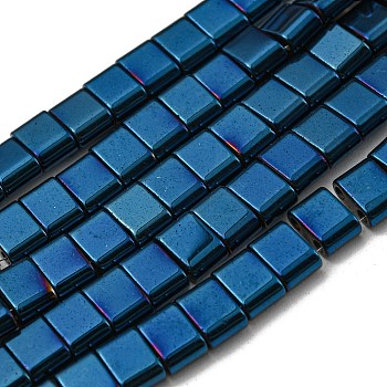Electroplated Non-magnetic Synthetic Hematite Beads Strands, Rectangle, 2-Hole, Blue, 6x4x3mm, Hole: 1.2mm, about 95pcs/strand, 15.35 inch(39cm)