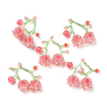 Seed & Acrylic & ABS Plastic Pearl Beaded Pendants, Cherry Charms, Tomato, 30~32x33~35x12~13mm, Hole: 1.2~1.4mm