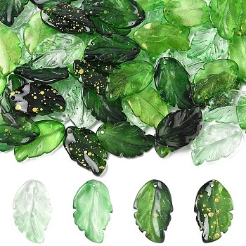 60Pcs 3 Styles Transparent Glass Pendants, Leaf Charms, Mixed Color, 27.5~28x17x3.5~3.7mm, Hole: 1~1.2mm, 20pcs/style