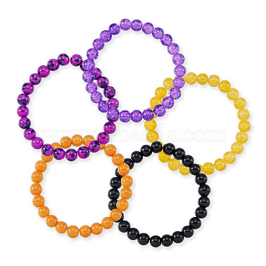 5 Colors Halloween Glass Beads Beaded Stretch Bracelet Sets(BJEW-TAC0026)-2