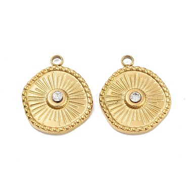 Real 18K Gold Plated Flat Round Stainless Steel+Rhinestone Pendants