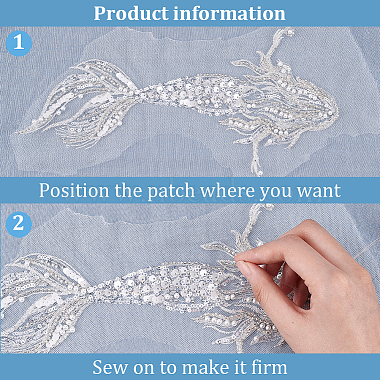 2Pcs Mermaid Computerized Embroidery Cloth Sew On Sequins Patches(PATC-BC0001-01)-4