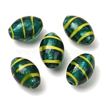 Handmade Silver Foil Glass Lampwork Beads, Olive Nut with Stripe, Green, 23x16mm, Hole: 1.8mm(LA-CBAEC7C-02)
