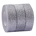 3 Rolls Glitter Foil Masking Tapes, DIY Scrapbook Decorative Adhesive Tapes, for Craft and Gifts, Silver, 15x47.5x15mm(DIY-GF00007-47A)
