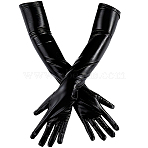 Imitation Leather Long Gloves, Metallic Gloves for Lady Girls Costume Cosplay, Black, 560x100x2.5mm(AJEW-WH20018-115A)