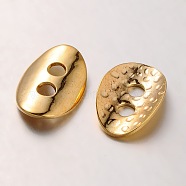 Brass Buttons, 2-Hole, Hammered Oval, Golden, 14x10x1mm, Hole: 2mm(KK-A132-01G)