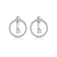 Ring Rhodium Plated 925 Sterling Silver Stud Earrings, with Cubic Zirconia, Platinum, No Size(PB1316-2)