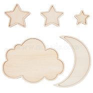 Moon & Star Unfinished Wooden, Blank Wooden Slices for Painting Arts, Pyrography, Home Decor, Moccasin, 6.2~24.5x6~18.5x0.55cm(WOOD-WH0124-95A)