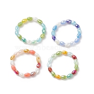 4Pcs 4 Color Bling Glass Rice Beaded Stretch Rings Set for Women, Mixed Color, US Size 9(18.9mm), 1Pc/color(RJEW-TA00058)