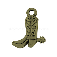 Tibetan Style Alloy Cowboy Boot Charms, Cadmium Free & Nickel Free & Lead Free, Antique Bronze, 16.5x13x3mm, Hole: 2mm, about 980pcs/1000g(TIBEP-20076-AB-FF)