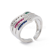 Colorful Cubic Zirconia Arrow Open Cuff Ring, Brass Jewelry for Women, Platinum, Inner Diameter: 17.8mm(RJEW-P079-10P)
