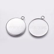 304 Stainless Steel Pendant Cabochon Settings, Milled Edge Bezel Cups, Flat Round, Tray: 30mm, 36x31x2mm, Hole: 3mm(STAS-K146-047-30mm)