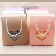 Creative Portable Foldable Paper Box, Wedding Favor Boxes, Favour Box, Paper Gift Box, with Heart Clear Window and Rope Handle, Rectangle, Mixed Color, Box: 10.5x8.9x6.7cm(CON-L018-D-M)
