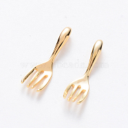 Brass Pendants, Nickel Free, Fork, Real 18K Gold Plated, 16.5x4.5x3mm, Hole: 1.5mm(KK-T049-034G-NF)