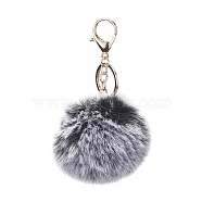 Pom Pom Ball Keychain, with Alloy Lobster Claw Clasps and Iron Key Ring, for Bag Decoration, Keychain Gift and Phone Backpack, Light Gold, Black, 138mm(X-KEYC-WH0016-13B)