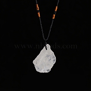 Natural Raw Quartz Crystal Nugget Pendant Necklaces, Braided Cord Necklace for Women, 23-5/8 inch(60cm)(PW-WG79580-01)