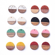 Flat Round Resin & Walnut Wood Pendants, Two Tone, DIY Craft Embellishments, for Jewelry Making, Mixed Color, 18x3.5mm, Hole: 1.5mm, 16pcs/set(RESI-X0001-24)