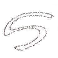 304 Stainless Steel Necklaces, with Lobster Clasps, Cable Chain Necklaces, Stainless Steel Color, 29.6 inch(75.2cm), 4mm(NJEW-D281-22)