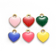 Brass Charms, with Enamel, Enamelled Sequins, Unplated, Heart, Mixed Color, 10x9x2mm, Hole: 1mm(KK-T038-195-M)