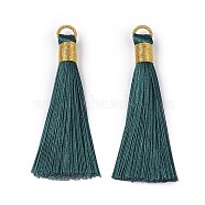 Polyester Tassel Big Pendant Decorations, Teal, 83mm, Hole: 8x6.5mm(FIND-L005-13)