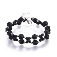 Natural Lava Rock Beads Multi-strand Bracelets, with Non-magnetic Hematite Beads and 304 Stainless Steel Findings, 7-1/2 inch(19cm)~7-5/8 inch(19.5cm)(BJEW-JB04193-02)