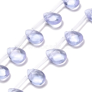 K9 Glass Beads Strands, Top Drilled, Faceted, Teardrop, Light Steel Blue, 12x8x3.5mm, Hole: 0.8mm, about 25pcs/strand, 14.80''(37.6cm)(GLAA-Q102-01G)