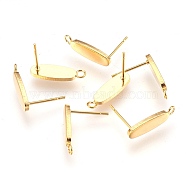304 Stainless Steel Stud Earring Findings, with Loop and Flat Plate, Oval, Golden, 12.5mm, Hole: 2mm(STAS-G176-04G)