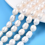 Natural Cultured Freshwater Pearl Beads Strands, Rice, Seashell Color, 9~12.5x8.5~9mm, Hole: 0.7~0.8mm, about 17pcs/strand, 7.09 inch(18cm)(PEAR-N012-08I)