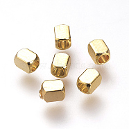 Brass Spacer Beads, Cuboid, Nickel Free, Real 18K Gold Plated, 3.5x2.5x2.5mm, Hole: 1.5mm(X-KK-T016-14G)