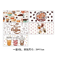 5 Sheets Coffee Theme PVC Rub on Transfer Stickers, Waterproof Cup Wrap Transfer Decals, Drink, 240x110mm(DIY-WH20021-004)