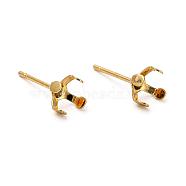 304 Stainless Steel Stud Earring Settings, Prong Earring Settings, Real 18k Gold Plated, Fit For 6 mm Rhinestone, 15x5x6mm, Pin: 0.8mm(STAS-H130-18A-G)