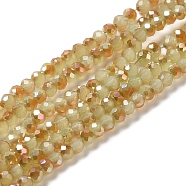 Electroplate Glass Faceted Rondelle Beads Strands, Imitation Jade, Half Plated, Dark Khaki, 3x2mm, Hole: 1mm, about 165~169pcs/strand, 15~16 inch(38~40cm)(EGLA-D020-3x2mm-58)