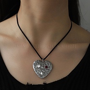Alloy Rhinestone Pendant Necklaces, Nylon Cord for Women, Heart, 48.62 inch(123.5cm)(NJEW-A022-01A)