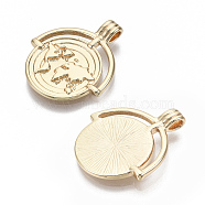 Brass Pendants, Nickel Free, Flat Round with World Map, Real 18K Gold Plated, 25x22.5x4mm, Hole: 1.4mm(X-KK-R126-024G-NF)