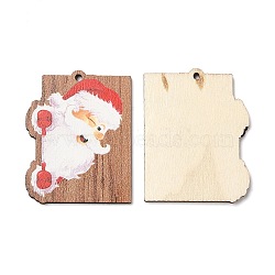 Single Face Christmas Printed Wood Pendants, Santa Claus Charms, Red, 47x37x2.5mm, Hole: 2mm(WOOD-D025-37)