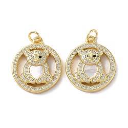 Brass Micro Pave Cubic Zirconia Pendants, with Shell and Jump Ring, Real 18K Gold Plated, Bear, 21x18x5mm, Hole: 3mm(KK-B083-39D-G)