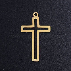 201 Stainless Steel Charms, Cross, Golden, 27.5x16x1mm, Hole: 1.5mm(STAS-T049-T669-2)