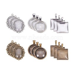 DIY Pendant Sets, with Alloy Pendant Cabochon Settings and Glass Cabochons, Flat Round & Oval & Square, Mixed Color, Glass: 25x7/25x18x5/25x25x6.5~7.5mm, Pendant: 36~40x28~30x1.5~3mm(DIY-PH0010-06)