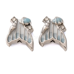 Alloy Enamel Pendants, Fishtail with Shell Shape Charms, with Crystal Rhinestone, Platinum, Light Blue, 13x11.5x6.5mm, Hole: 1.8mm(RB-CBAC8D9-04P-05)