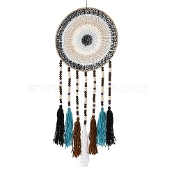 Round Woven Net/Web with Feather Pendant Decoration, Tassel Wall Hanging Decoration, for Home Bedroom Car Ornaments Birthday Gift, Mixed Color, 795x257x10.5mm(HJEW-H062-01B-01)