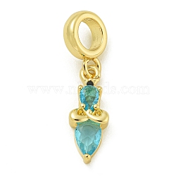 Rack Plating Brass Pave Light Blue Cubic Zirconia Lipstick European Dangle Charms, Large Hole Pendants, Lead Free & Cadmium Free, Long-Lasting Plated, Real 18K Gold Plated, 25mm, Hole: 4.6mm(KK-Z067-53G)