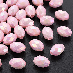 Opaque Acrylic Beads, Dyed, AB Color, Faceted, Oval, Pink, 12x8mm, Hole: 2.5mm, about 1120pcs/500g(TACR-S153-32I-08)