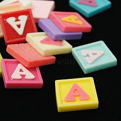 Mixed Resin Square Cabochons, Letter A,  17x17x3.5mm(X-CRES-SAS2527-M)